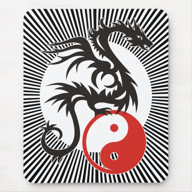 Yin & Yang Dragon | black sunny stripes Mouse Mat (Front)