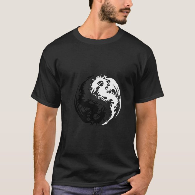 Yin Yang Dragon T-shirt Black and White (Front)