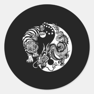 Yin Yang Dragon Tiger Classic Round Sticker