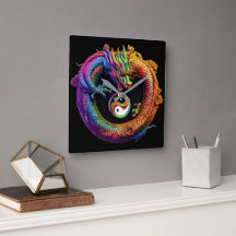 Yin Yang Dragon Wall Clock