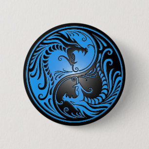 Yin Yang Dragons, blue and black 6 Cm Round Badge