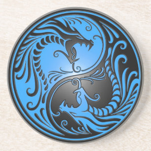 Yin Yang Dragons, blue and black Coaster