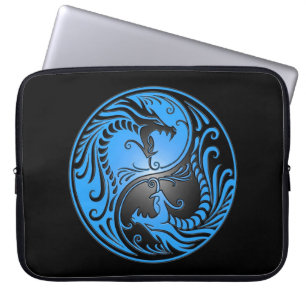 Yin Yang Dragons, blue and black Laptop Sleeve