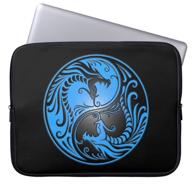 Yin Yang Dragons, blue and black Laptop Sleeve (Front)