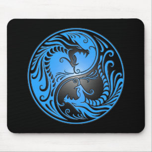 Yin Yang Dragons, blue and black Mouse Mat