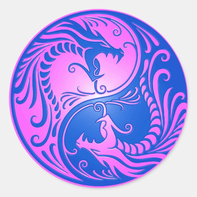 Yin Yang Dragons, blue and purple Classic Round Sticker (Front)