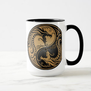 Yin Yang Dragons, brown and black Mug