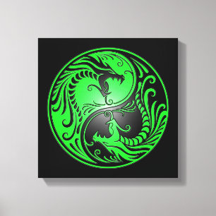 Yin Yang Dragons, green and black Canvas Print