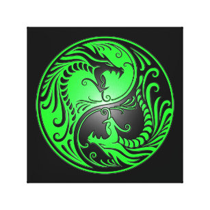 Yin Yang Dragons, green and black Canvas Print