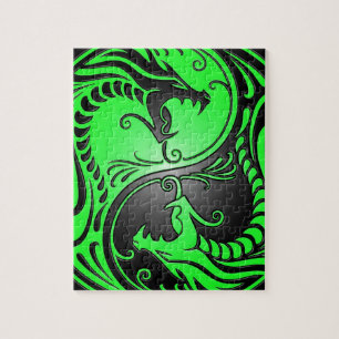 Yin Yang Dragons, green and black Jigsaw Puzzle