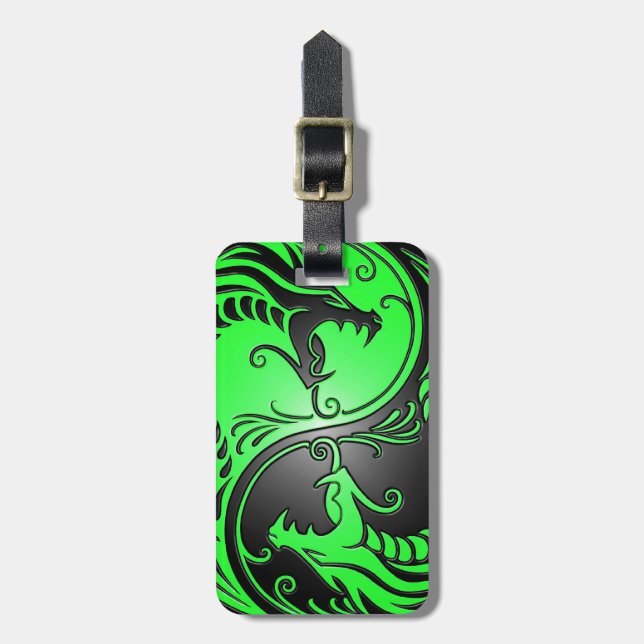 Yin Yang Dragons, green and black Luggage Tag (Front Vertical)