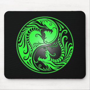 Yin Yang Dragons, green and black Mouse Mat