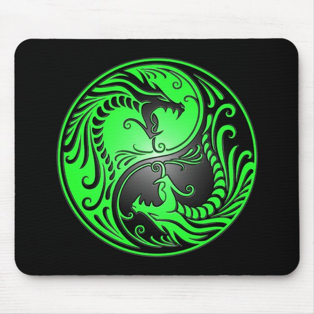 Yin Yang Dragons, green and black Mouse Mat (Front)