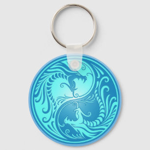 Yin Yang Dragons, light blue Key Ring