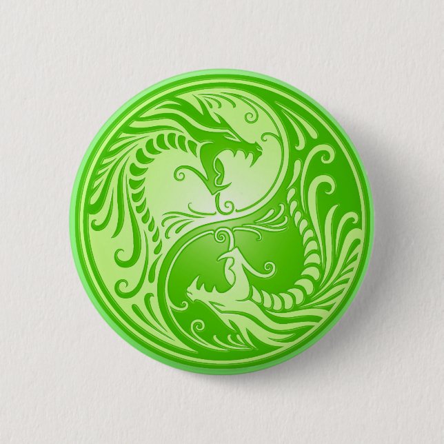 Yin Yang Dragons, light green 6 Cm Round Badge (Front)