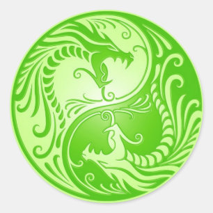 Yin Yang Dragons, light green Classic Round Sticker