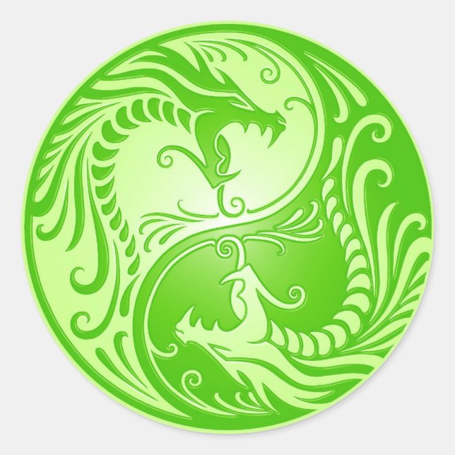 Yin Yang Dragons, light green Classic Round Sticker (Front)