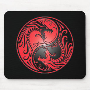 Yin Yang Dragons, red and black Mouse Mat