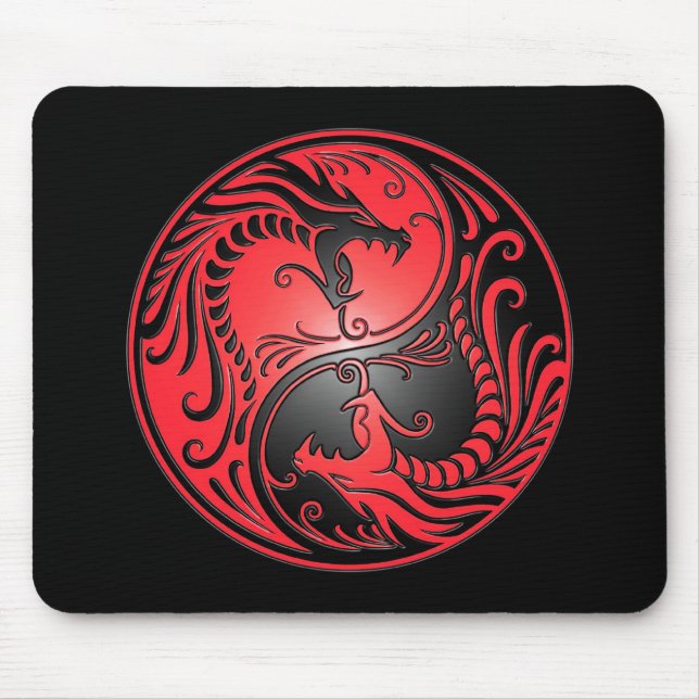 Yin Yang Dragons, red and black Mouse Mat (Front)