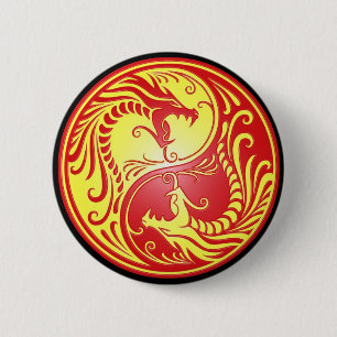 Yin Yang Dragons, red and yellow 6 Cm Round Badge