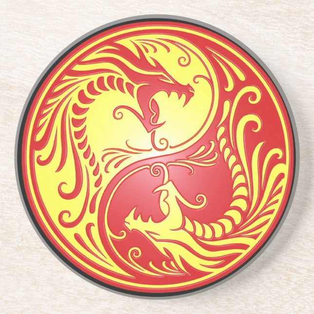 Yin Yang Dragons, red and yellow Coaster (Front)