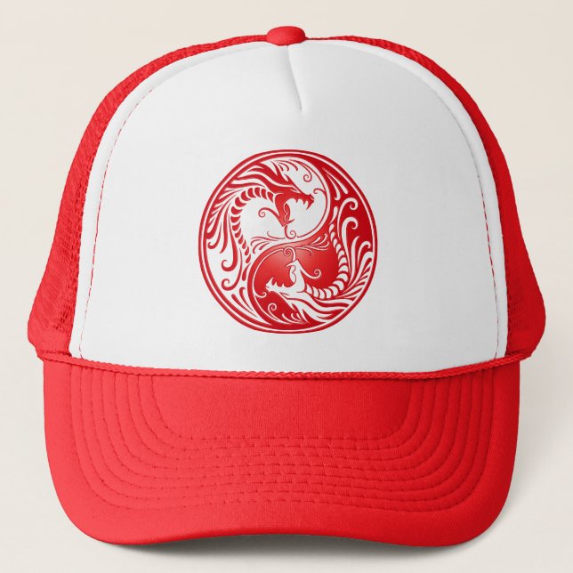 Yin Yang Dragons, red Trucker Hat (Front)