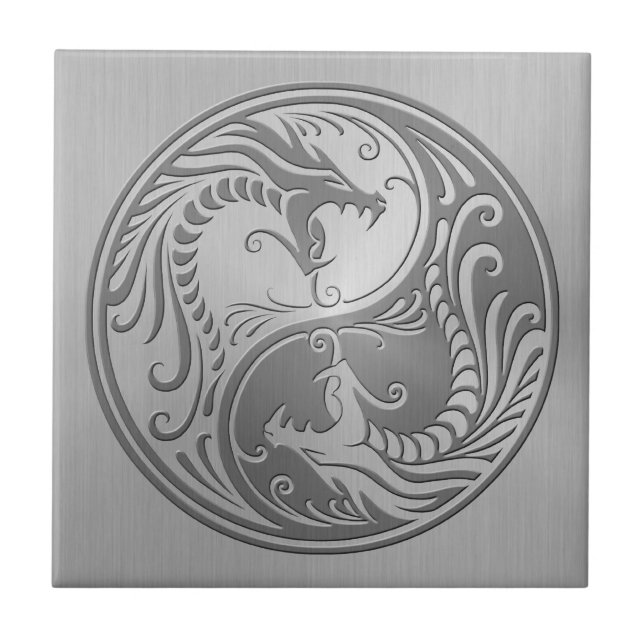 Yin Yang Dragons, stainless steel Tile (Front)