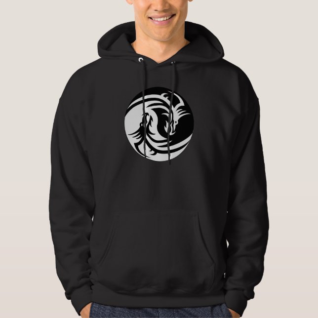 Yin Yang Dragons Tribal Tattoo Design Hoodie (Front)