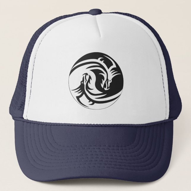 Yin Yang Dragons Tribal Tattoo Design Trucker hat (Front)