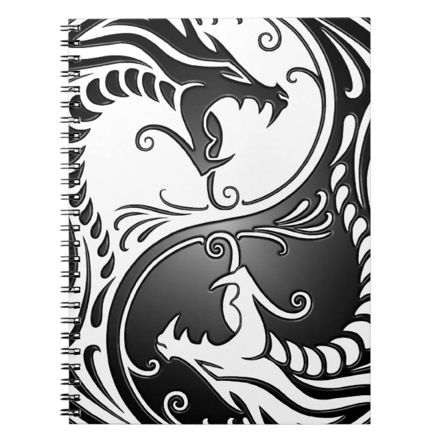 Yin Yang Dragons, white and black Notebook (Front)