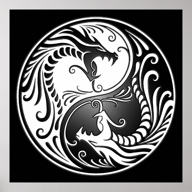 Yin Yang Dragons, white and black Poster (Front)