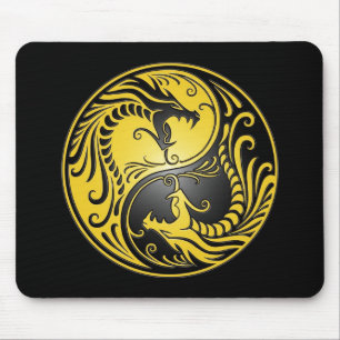Yin Yang Dragons, yellow and black Mouse Mat