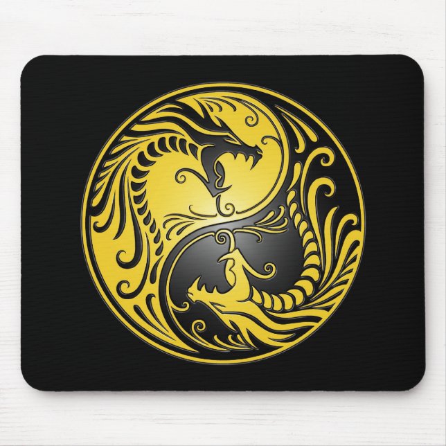 Yin Yang Dragons, yellow and black Mouse Mat (Front)