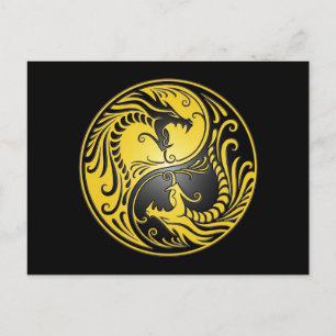 Yin Yang Dragons, yellow and black Postcard