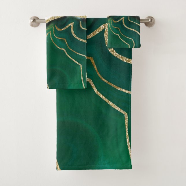 Yin Yang Emerald Black Agate Gold Glam #1 #gem #ar Bath Towel Set (Insitu)
