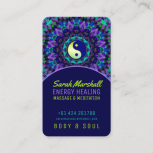 Yin Yang Energy Healing Purple Blue Bright Green Business Card