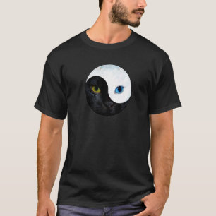 Yin Yang Face Cat Meditation Yoga Black And White T-Shirt