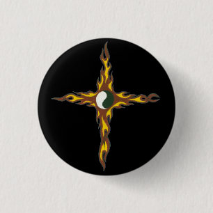 Yin Yang Fire Cross 3 Cm Round Badge