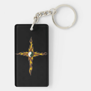Yin Yang Fire Cross Key Ring