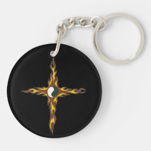 Yin Yang Fire Cross Key Ring