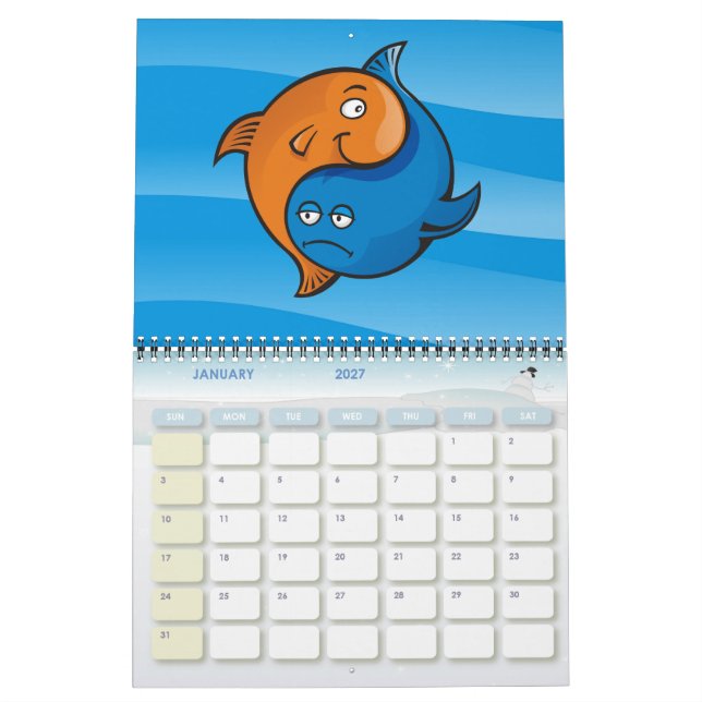 Yin Yang Fish Cartoon Calendar (Jan 2027)