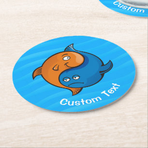 Yin Yang Fish Cartoon Round Paper Coaster