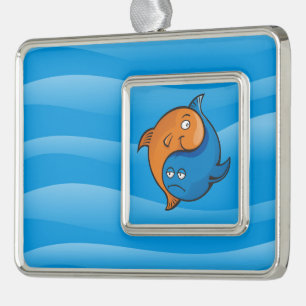 Yin Yang Fish Cartoon Silver Plated Framed Ornament
