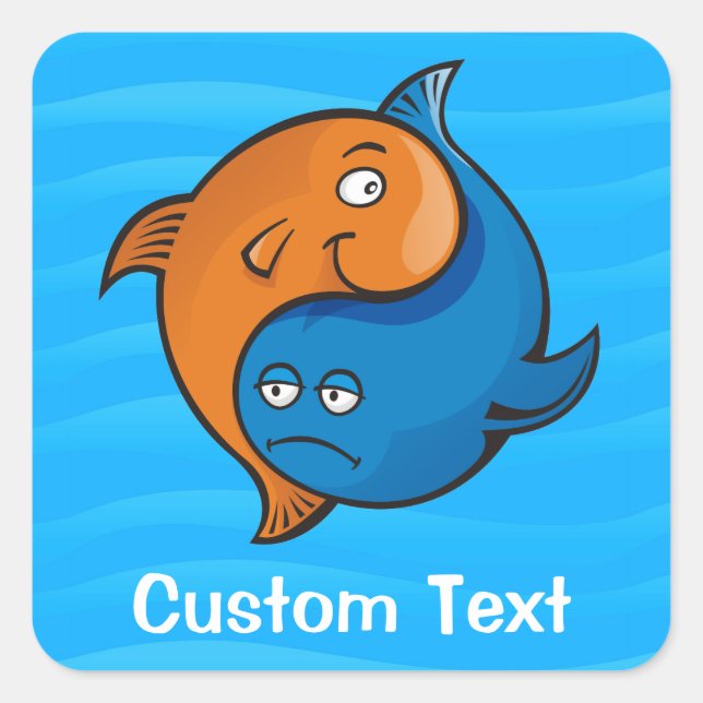 Yin Yang Fish Cartoon Square Sticker (Front)