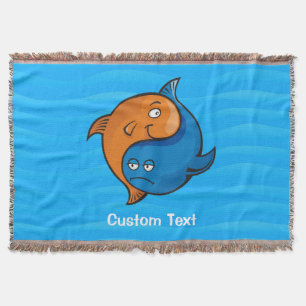 Yin Yang Fish Cartoon Throw Blanket