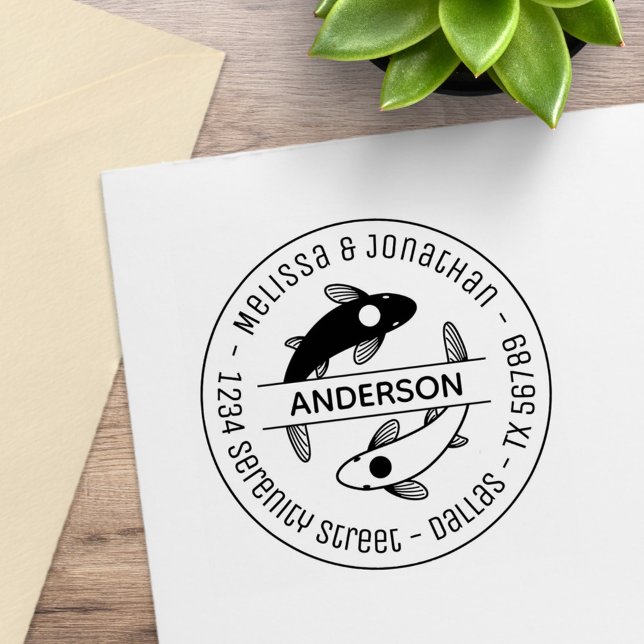 Yin-Yang Fish Couple Family Round Address 3 Rubber Stamp (Creator Uploaded)