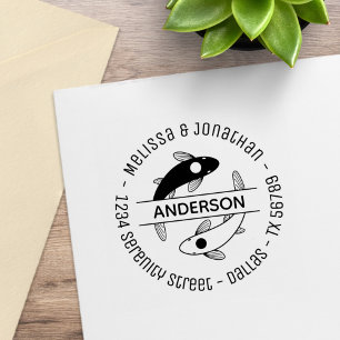 Yin-Yang Fish Couple Family Round Address Rubber Stamp