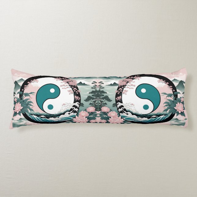Yin Yang, Floral Mountain Pink Sage Teal Body Cushion (Front)