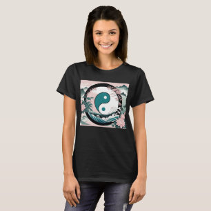 Yin Yang, Floral Mountain Pink Sage Teal T-Shirt