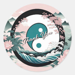 Yin Yang, Floral Mountain Thank you Classic Round Sticker